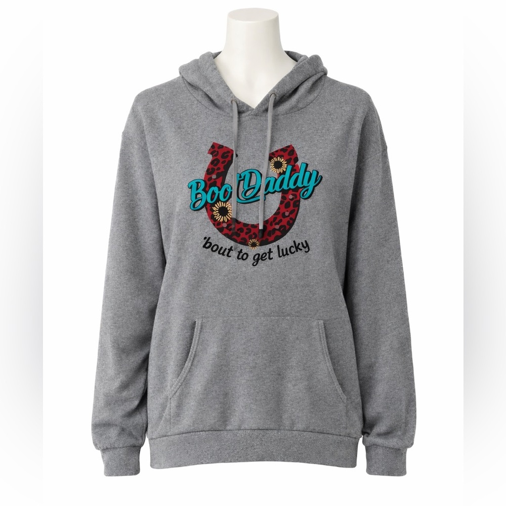 BOOTDADDY COLLECTION LONG SLEEVE GRAY HOODIE WITH GRAPHIC SIZE LARGE